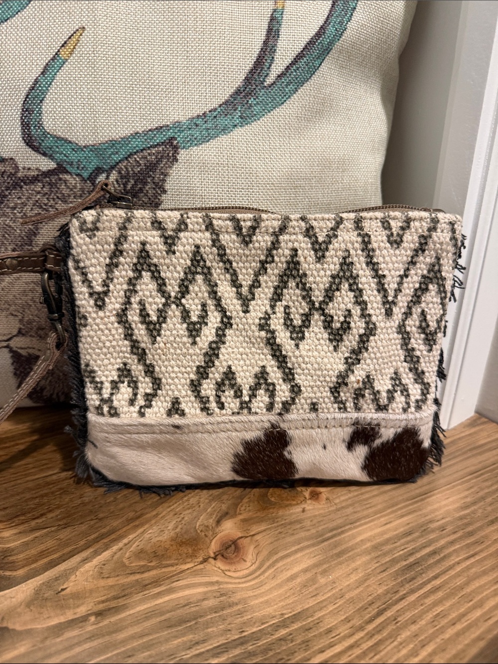 Myra Neutral Patterned Wristlet with Black Label